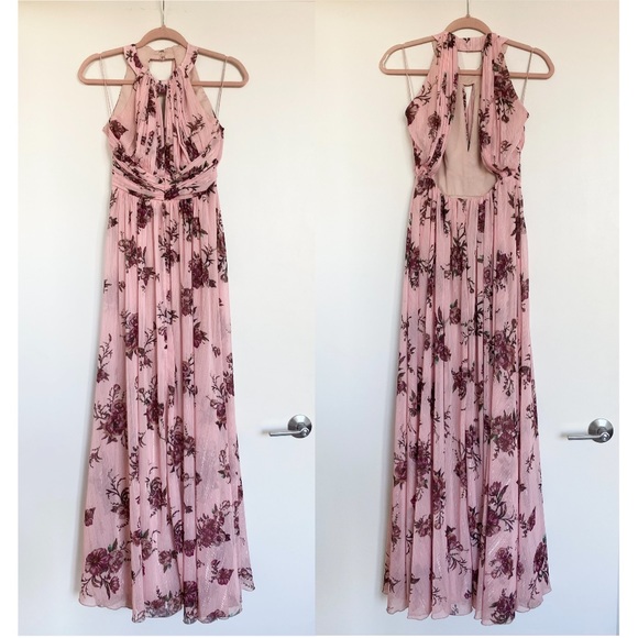 Marchesa Notte Bridesmaids Blush Floral Halter Gown - Picture 8 of 15